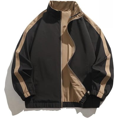 Lente en Herfst Nieuw Jack Heren Opstaande Kraag Trendy Merk Gestreept Explosie Veelzijdig Jas 3XL black