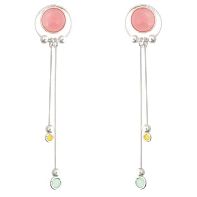 Behave – Oorbellen – 925 Sterling Zilveren Oorbellen - Langewerpige oorhanger - Rood Geel Groen Glas