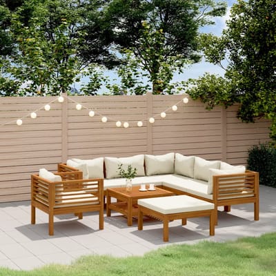 vidaXL - 8-delige - Loungeset - met - crèmekleurige - kussens - massief - acaciahout