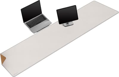 160 x 40 cm dubbelzijdige bureauonderlegger van kurk en PU-leer voor kantoor thuis waterdichte muismat - crème