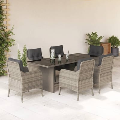 vidaXL - 7-delige - Tuinset - met - kussens - poly - rattan - grijs