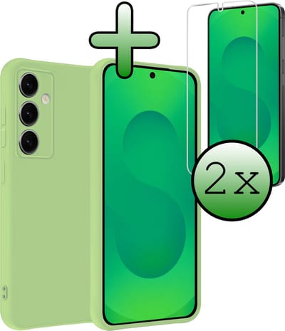Hoesje Met 2x Screenprotector - Geschikt voor Samsung Galaxy S25 - Sterk & Shockproof - Back Cover - Siliconen Case - Telefoon Hoes - Groen
