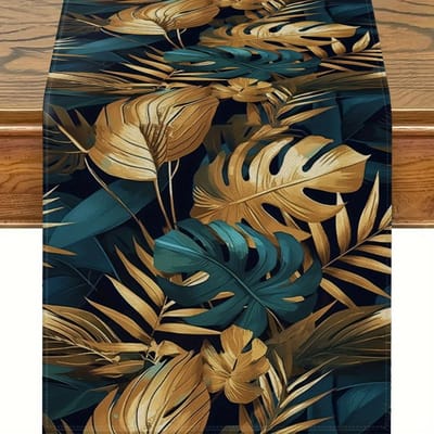 Tropische Palmbladeren Linnen Tafel Runner Feestdecoratie Zomer Blauw Gouden Bladeren Tafel Lopers Keuken Eettafel Decoratie 150x33cm brown