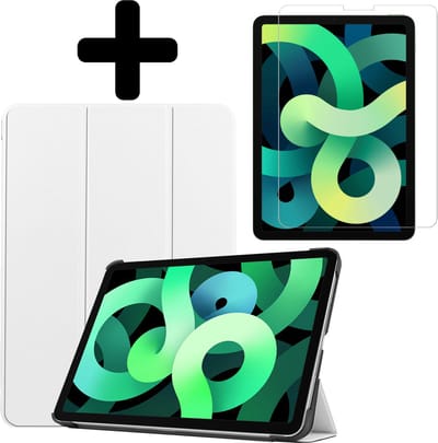 Hoes - Geschikt voor Apple iPad Air 5 (2022) - 10.9 inch - 5e Generatie - M1 - Met Screenprotector - Trifold Bookcase - Hard Cover - Hardcover Book Case - Tablet Hoesje - Wit
