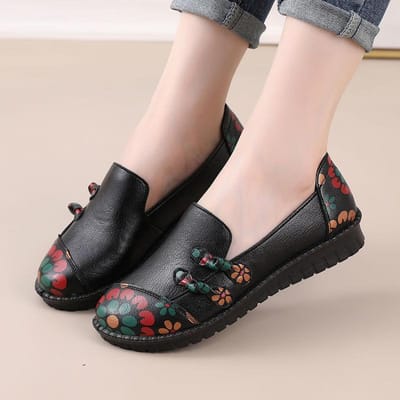 Dames Casual Schoenen 2024 Echt Lederen Schoenen Vrouw Loafers Slip-On Flats Dames 35 black