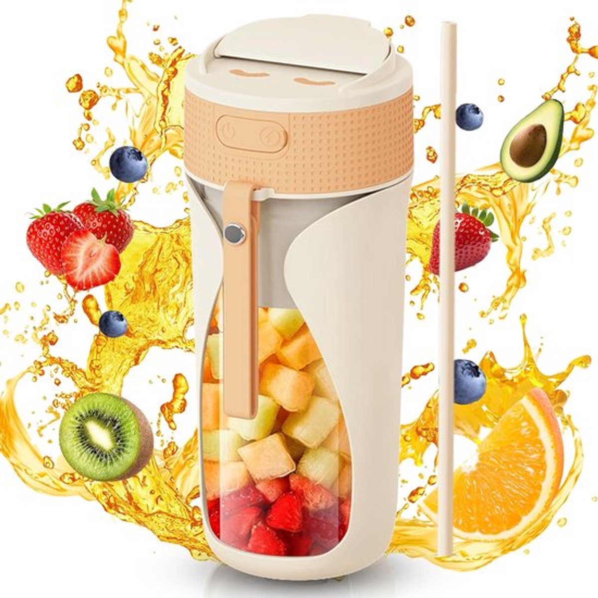 Sapcentrifuge - Draagbare blenderbeker - 450 ml - Multifunctionele blender - Oplaadbaar - Fruit- en groentesapbeker - Mini elektrische fruit- en groentesapbeker, geschikt voor thuis, sporten, kantoor en kamperen.