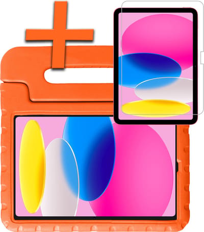 Hoesje - Geschikt voor Apple iPad 10 (2022) - 10.9 inch - 10e Generatie - Met Screenprotector - Kinderhoes Shockproof Bumper - Kidsproof Case - Tablet Hoes - Kinder Hoes Cover - Oranje