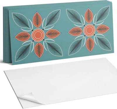 Coloray Plaktegels - Bloemenpatroon met bladeren Wandtegel Zelfklevend - 60 cm x 30 cm - Turkoois Plaktegels - 6 stuks - Rechthoek PVC Tegels - Plaktegels Keuken - Zelfklevende Vloertegels Badkamer - Vinyl Tegels Zelfklevend - Zelfklevende Wandtegels