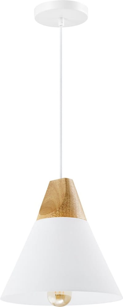 QUVIO Hanglamp Scandinavisch - Lampen - Plafondlamp - Verlichting - Keukenverlichting - Lamp - Kegellamp - E27 fitting - Voor binnen - Met 1 lichtpunt - Aluminium - Hout - D 22 cm - Wit en lichtbruin