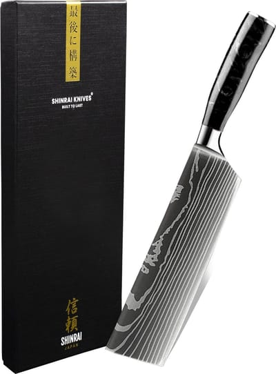 Shinrai Knives - Nakirimes 18 cm - Koksmes - Damascus Mes - Damascus Print Onyx Epoxy - Met Luxe Geschenkdoos - Koksmes - Keukenmes - Japans Hakmes