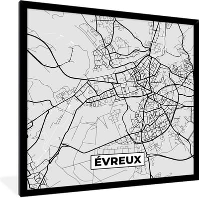Fotolijst incl. Poster - Kaart – Stadskaart – Frankrijk - Évreux - Plattegrond - 40x40 cm - Posterlijst