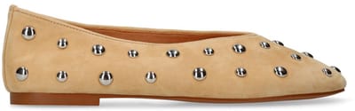 Manfield - Dames - Beige suède ballerina's met zilveren studs - Maat 36