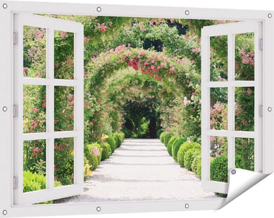Gards Tuinposter Doorkijk Rozenbogen Tunnel - 120x80 cm - Tuindoek - Tuindecoratie - Wanddecoratie buiten - Tuinschilderij