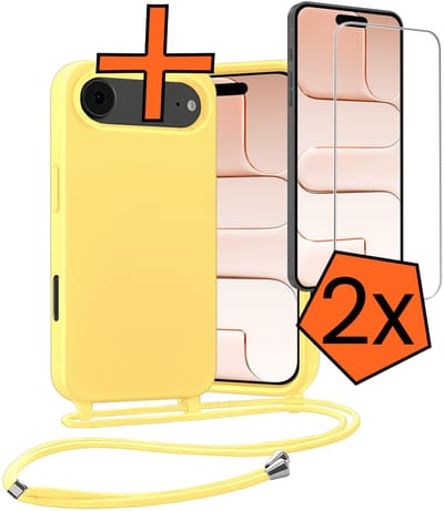 Hoesje Geschikt voor iPhone Air Hoes Met Telefoonketting Met 2x Screenprotector - Backcover Geschikt voor iPhone Air Case Met Koord - Geel