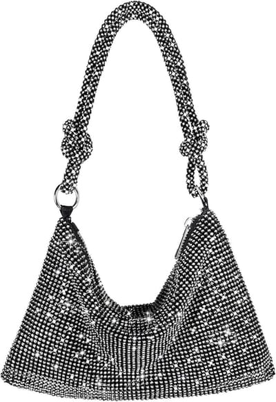 Dames Avondtas Met Strass - Handtas - 25x16cm Glitter Clutch - Voor Feest & Trouw - Met Ajusteerbare Schouderband - Incl. Binnenvak - Zwart