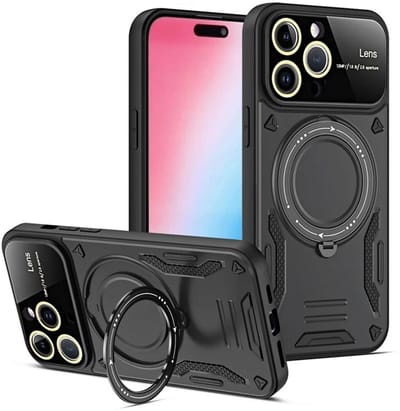 Cityhoesje - iPhone 15 Pro - Magnetic - Ring Holder Kickstand - Protective - Backcase - Zwart