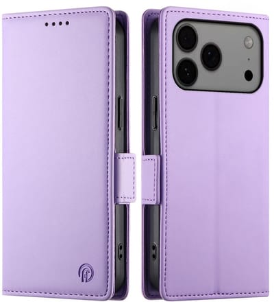 Lunso Geschikt voor iPhone 17 Pro Max hoesje - PU leren Bookcase met ruimte voor pasjes - Lila