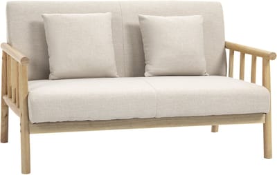 HOMCOM-2 Sitzer Sofa-Polyester, Gummiholz-123L x 69B x 74H cm-Beige