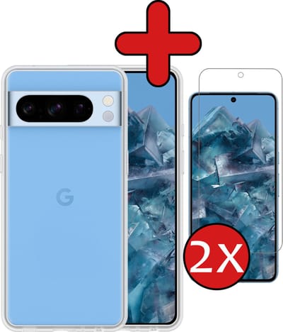 Hoesje - Met 2x Screenprotector - Geschikt voor Google Pixel 8 Pro - Sterk & Shockproof - Telefoon Hoes - Back Cover - Siliconen Case - Telefoonhoes - Transparant