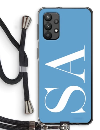 Gepersonaliseerd - Case Company® - Hoesje met koord geschikt voor Samsung Galaxy A32 4G hoesje met Koord - Monogram N°2 - Telefoonhoesje met Zwart Koord - Bescherming aan alle Kanten en Over de Schermrand