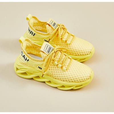 ummer Damessportvliegschoenen Outdoor Hardloopsneakers Schoenen Vetersluiting Mesh Schoenen Heren Platte Casual Atletische Schoenen Wandelschoenen 35 geel
