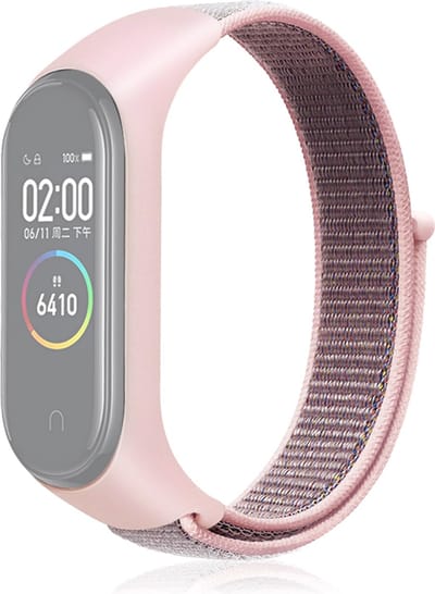 By Qubix - Nylon Geweven Bandje Geschikt voor Xiaomi Mi Band 3 / 4 / 5 / 6 / 7 - Roze