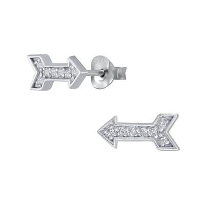 Joy|S - Zilveren pijl oorbellen - 4 x 10 mm -  zirkonia wit
