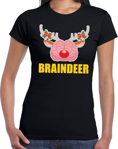 Foute Kerst t-shirt braindeer zwart voor dames S