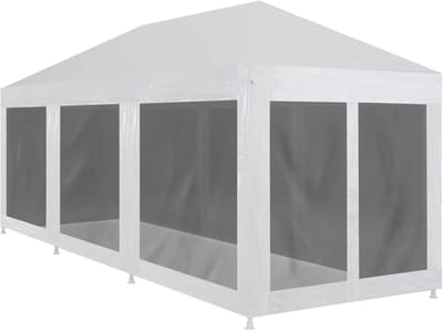 Feesttent Met Gaaswanden - Tuinpaviljoen Waterdicht - Buitenfeesten Organiseren - Acht Horren Wanden - 9x3 Meter - Wit