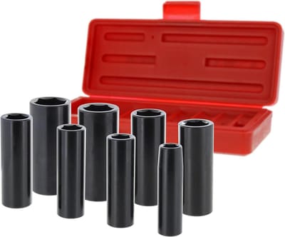 Steeksleutelset 8-delig - Doppenset Slagvast - Vastzetten Moeren - 6-kantige Diepe Doppen - 3/8 inch - Zwart