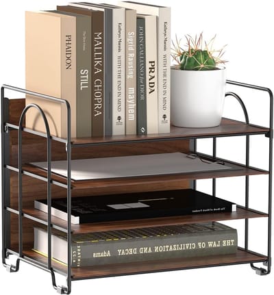 Houten File Organizer - Papier Tray Houder - Bureau Opbergen - Vier Lagen Structuur - A4 Letter Formaat - Zwart Hout