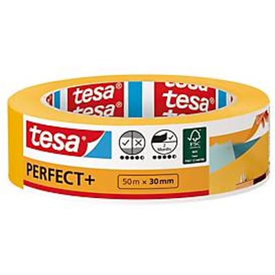 tesa Perfect+ schilderstape, 50 m × 30 mm - schone gekleurde randen, scheurvast, zonder residu, voor binnen