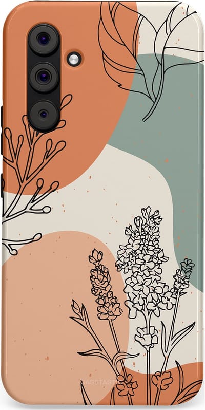 Casetastic hoesje geschikt voor Samsung Galaxy A54 (2023) 5G - Dubbellaagse bescherming - Lijnenspel Natuur - Fashion Case - Zand Saliegroen Terracotta