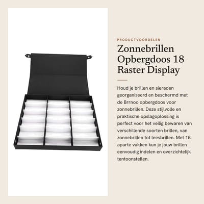 Dailygoods- Opbergdoos 18 vakjes - Opbergdoos met deksel - Opbergdoos voor brillen - Lockable - Stofdicht - Hoogwaardige afwerking - Brildoos