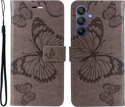 Coverup Hoesje - Geschikt voor Samsung Galaxy A17 / A26 / A16 Hoesje - Coverup Vlinders Book Case - Taupe Grijs