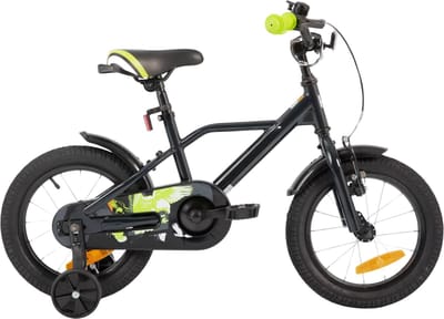 Kinderfiets – Voor jongens 3-9 jaar – Met stabilisatoren, handrem en terugtraprem – 30-51 cm, zwart