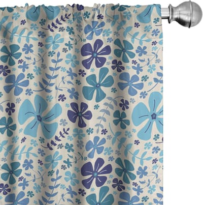 ABAKUHAUS Bloemen Gordijnen – 2x75x225 cm – Blauw, Microfiber