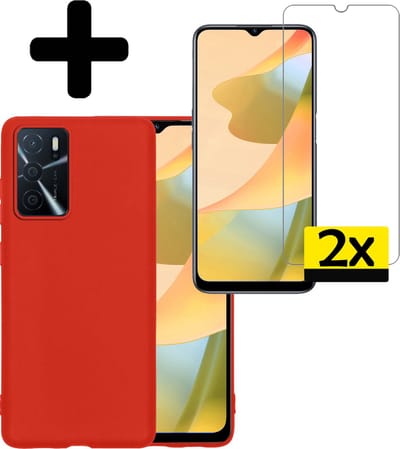 Hoesje - Met 2x Screenprotector - Geschikt voor OPPO A16s - Sterk & Shockproof - Back Cover - Siliconen Case - Telefoon Hoes - Telefoonhoesjes - Rood