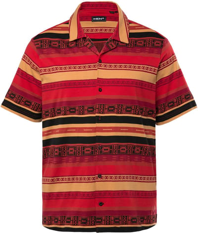 Men Plus - Heren - Jersey-overhemd korte mouw Cubaanse kraag all-over print - Baksteenrood - Maat 3XL