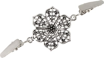 Fako Bijoux® - Vestsluiting - Vestclip - Sjaalspeld - Vestklem - Bloem - Open - Zilverkleurig