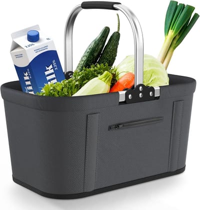 Vouwbare Boodschappenmand met 4 Steunstaven - Stevige Draagmand voor Winkelen, Picknicken en Reizen - Grote Opbergmand 46 x 27 x 25 cm - Comfortabele Handgrepen