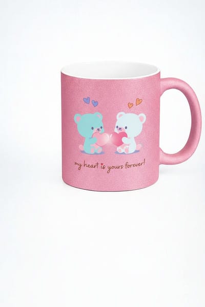Roze Glitter Mok met Liefdes Beren 'my heart is yours forever' - Romantisch Cadeau