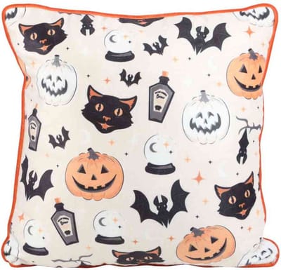 Something Different - 35cm Square Spooky Cat and Pumpkin Print Kussen - Multicolours