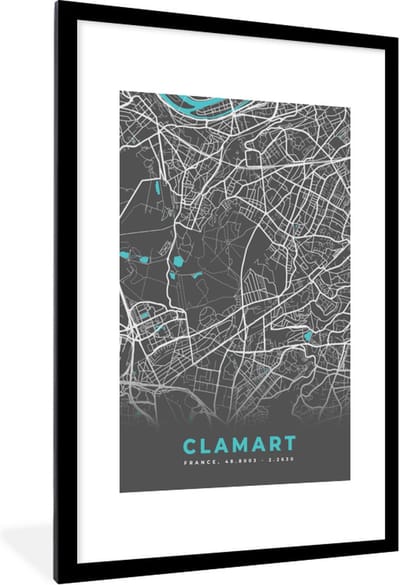 Fotolijst incl. Poster - Clamart - Plattegrond - Kaart - Stadskaart - Frankrijk - 80x120 cm - Posterlijst