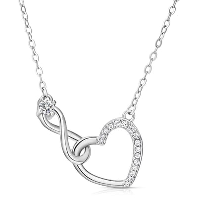 Juwelium Ketting + Flowerbox Geschenkset | Luxe Zilveren Infinity Hart Ketting met Zirkonia | Perfect Cadeau voor Vrouw, Vriendin, Moeder, Dochter