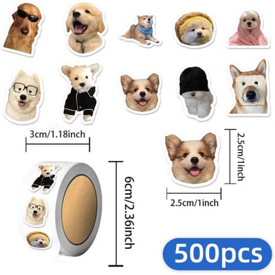 500 PIÈCES Dix Différents Chiens Autocollants Rouleau Drôle Petit Motif DIY Coque de Téléphone Cahier Planche à Roulettes Autocollants Imperméables