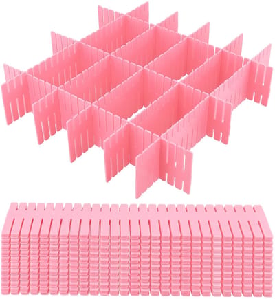 48 Stuks Ladeverdeler Roze 32x7cm Ladeverdeler Verstelbaar Lade-organizer Lade-opbergsysteem Plastic voor Sokken Ondergoed Cosmetica Slaapkamer Kantoor