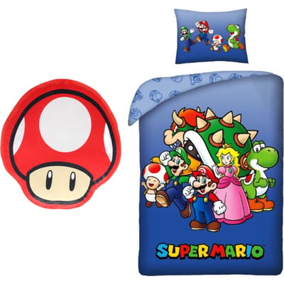 Super Mario slaapkamerset; dekbedovertrek en kussen