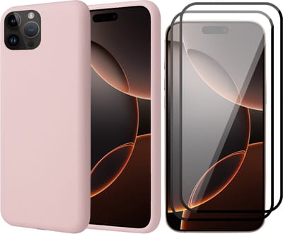 Hoesje geschikt voor iPhone 16 Pro - 2x Screenprotector Volledig Dekkend Glas - Matte Case Roze met Fluweelzachte Binnenzijde
