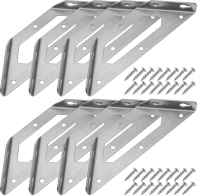 Cosensi- Hoekbeugel 8 Stuks - Roestvrij Staal - Heavy Duty - Plank Beugel - Schroeven - 140x47x2 mm - Corrosiebestendig - Hoekverbinder